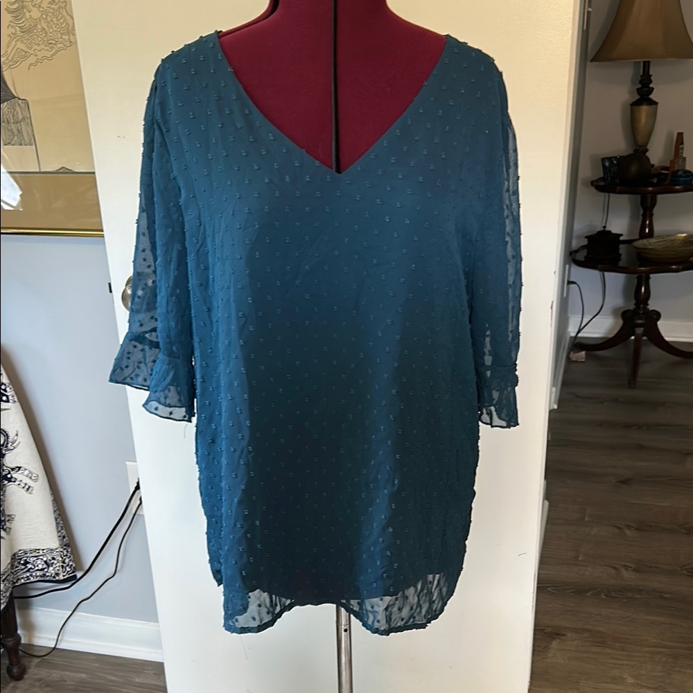 Teal V-Neck Blouse